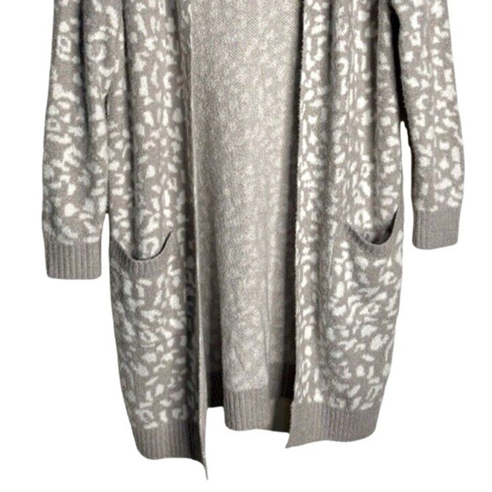 Rachel Zoe Hooded Cardigan Leopard Print Small Open Gray Pockets Oversized Cozy - Picture 3 of 9